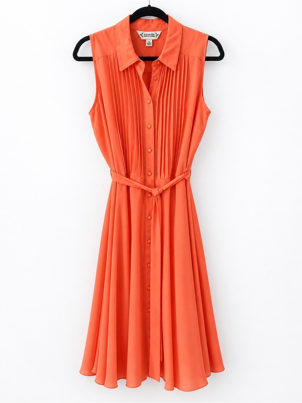 Nanette Lepore Coral Pleated Belted Midi Shirt Dress Sleeveless size 8